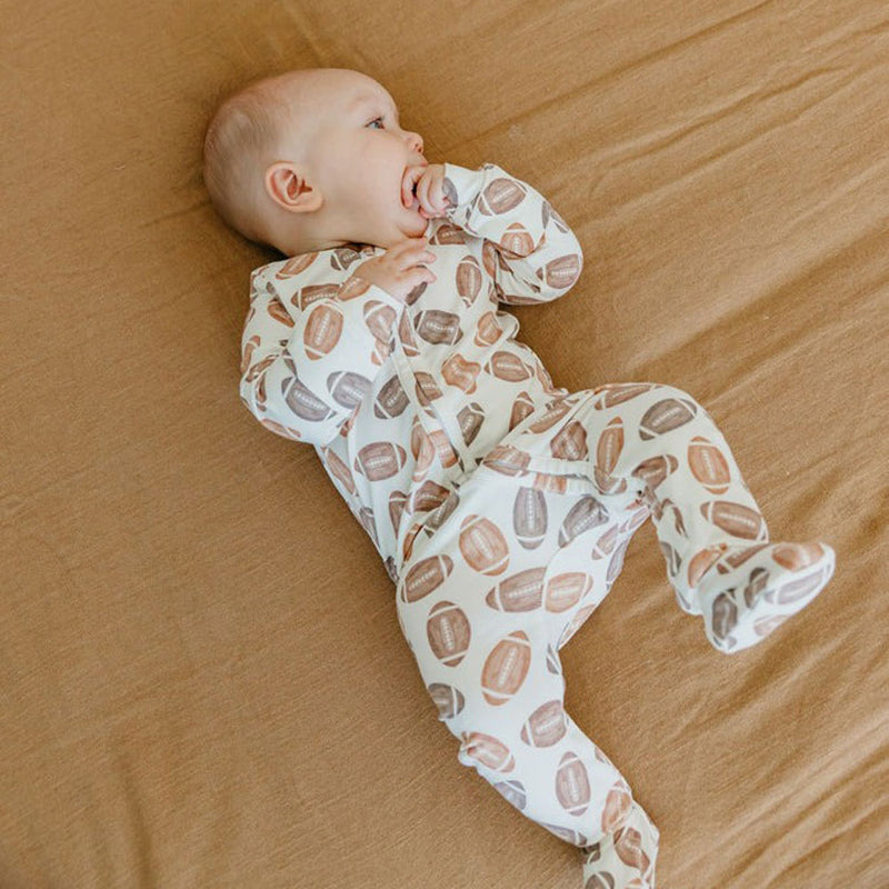 Baby wearing Copper Pearl Zip-up Footie - Blitz