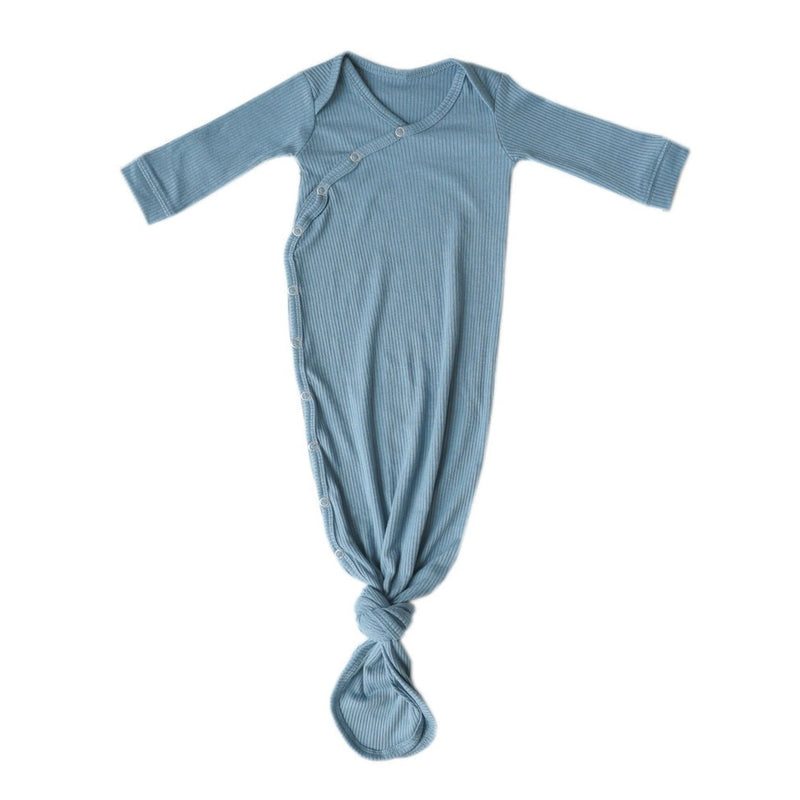 Copper Pearl Rib Knit Newborn Knotted Gown - Atlantic