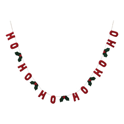 Creative Co-op Wool Felt Words Garland Banner - Ho Ho Ho - Holly Leaves and Berries - 72"