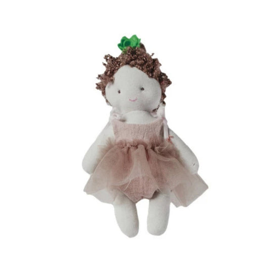 Creative Co-op Plush Doll in Dress - Brown Hair with Pink Dress
