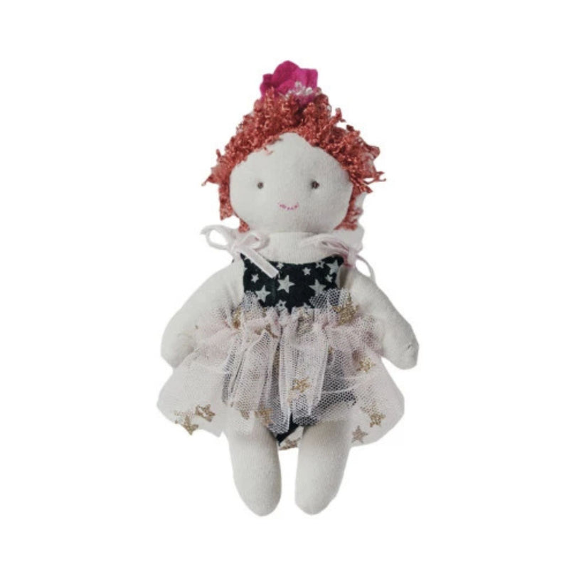 Creative Co-op Plush Doll in Dress - Red Hair with Black Star Dress