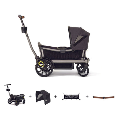 Veer Cruiser City Essentials Bundle - Cruiser City / Retractable Canopy / Leather Grips / Cargo Nets - Gray Granite
