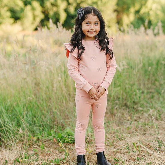 Mebie Baby Pink Ribbon Ruffle French Terry Set