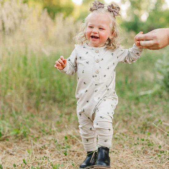 Mebie Baby Floral Long Sleeve Button Romper