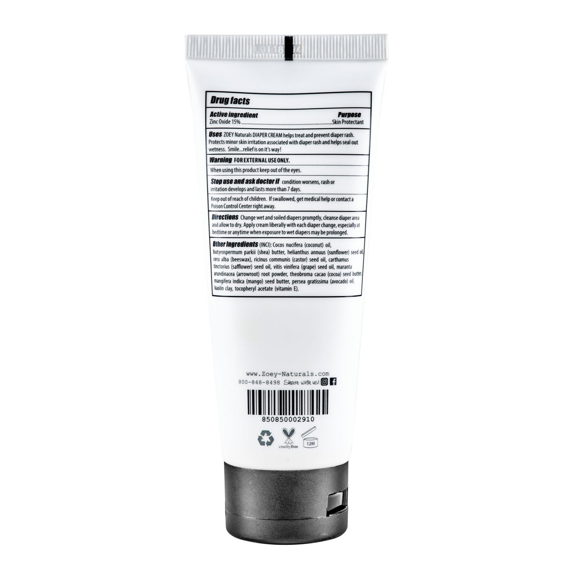 Zoey Naturals Diaper Cream - 3.4 fl oz - Fragrance Free