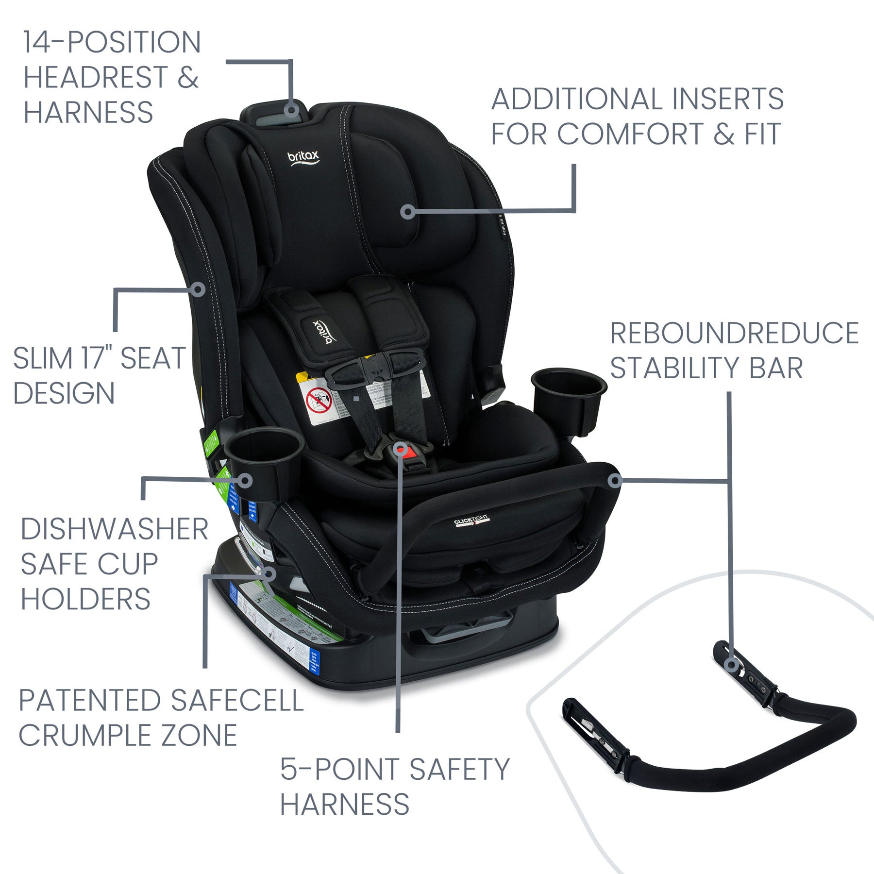 Britax Poplar S ClickTight Convertible Car Seat - Onyx