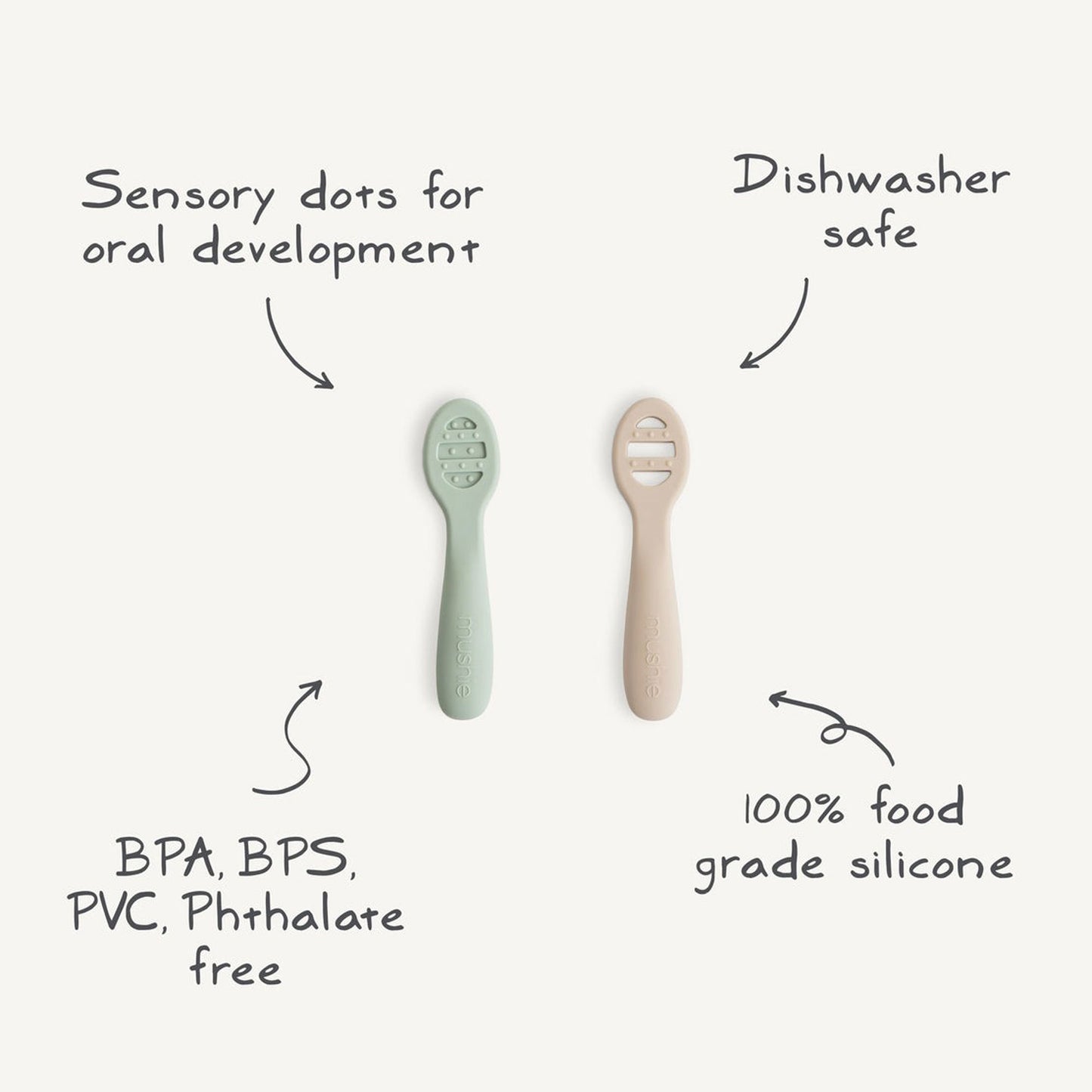 Mushie First Feeding Baby Spoons 2-Pack - Cambridge Blue / Shifting Sand