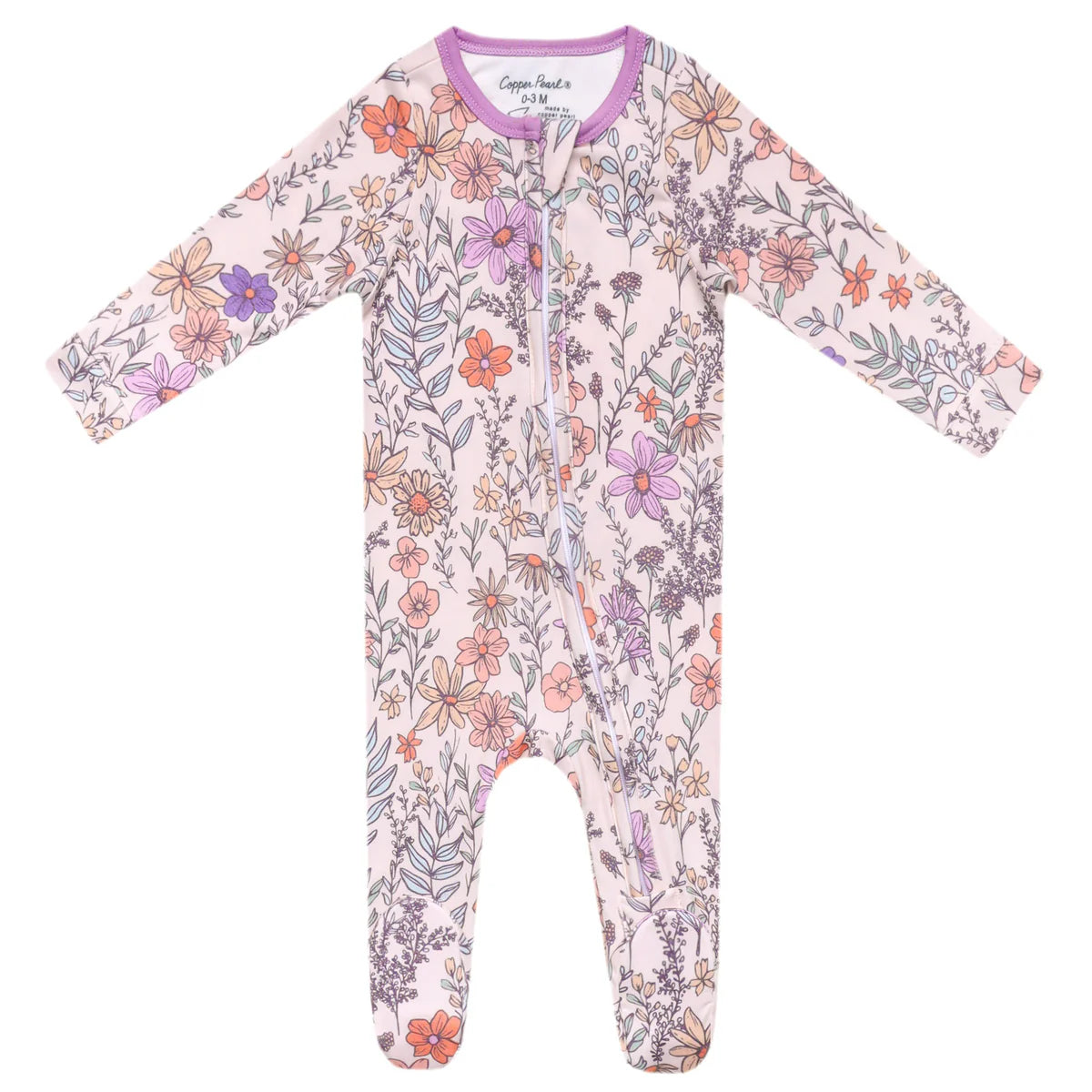 Copper Pearl Zip-up Footie - Flora