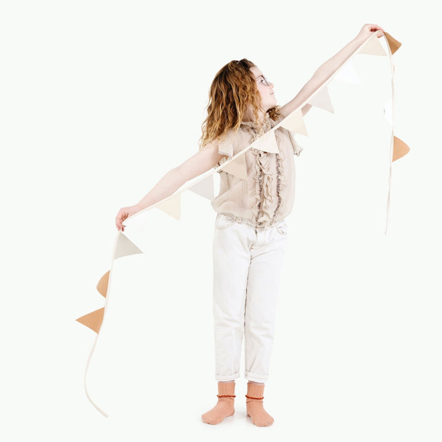 Little girl holding Gathre Bunting Pennants - Wool