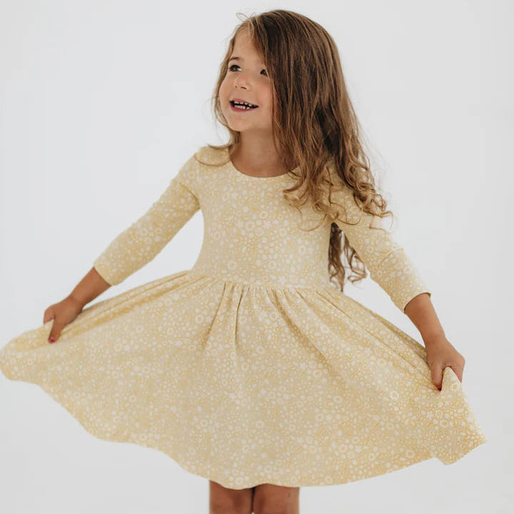 Good Apples Kids 3/4 Sleeve Twirl Dress - Buttercup