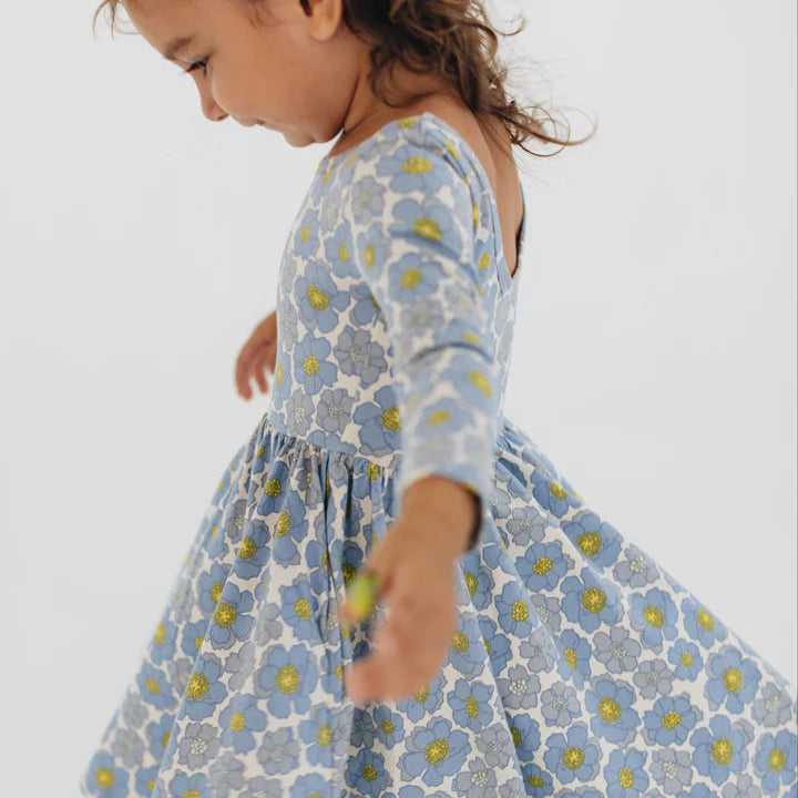 Good Apples Kids 3/4 Sleeve Twirl Dress - Periwinkle Meadow