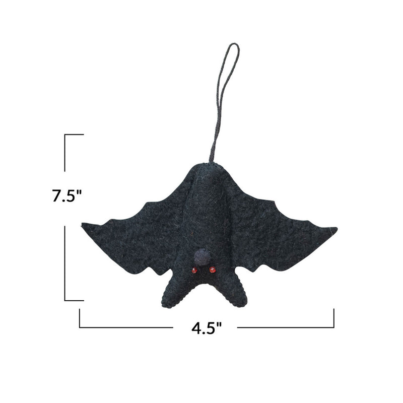 Creative Co-op Wool Felt Bat Ornament - Black - 7.5" x 4.5"