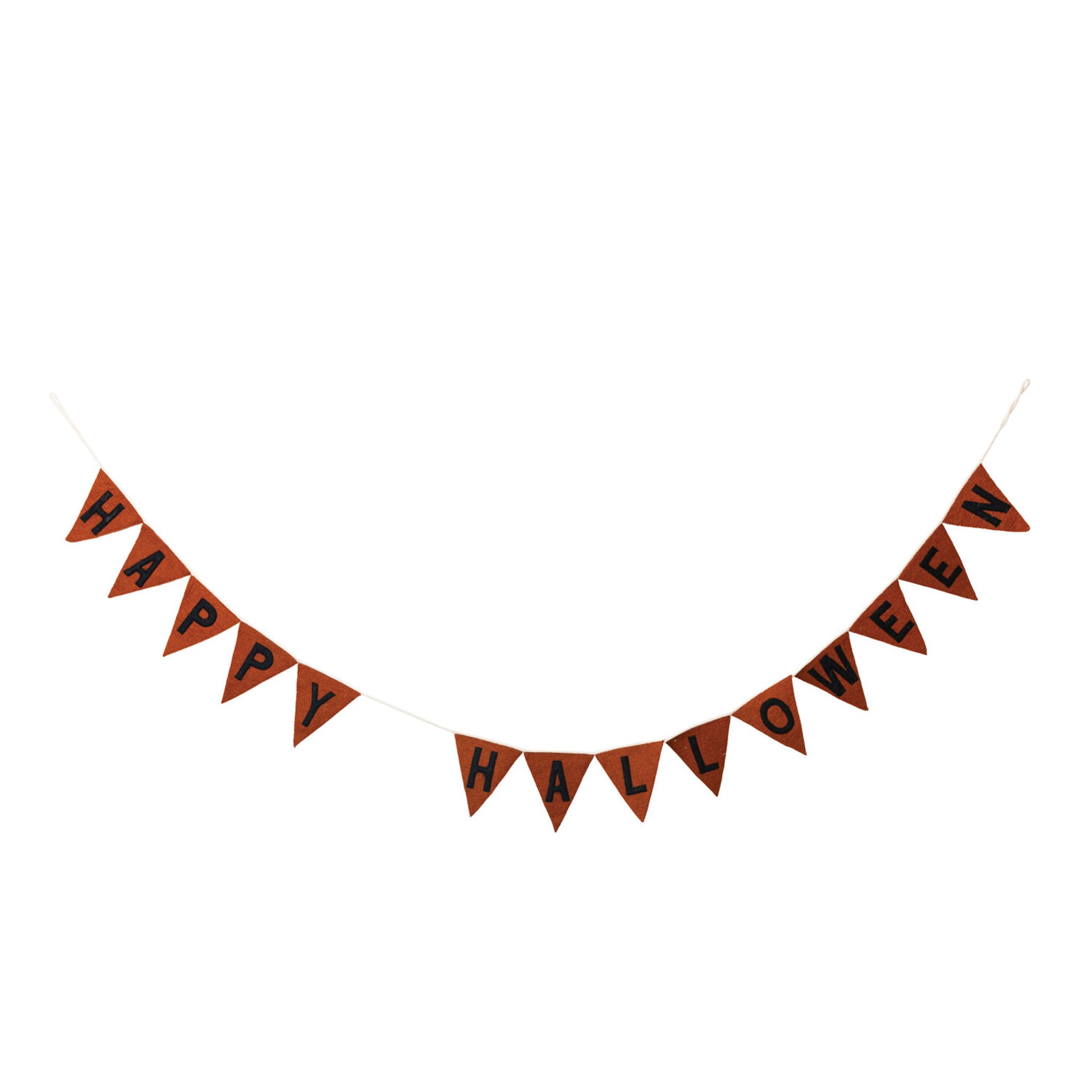 Creative Co-op Wool Felt Words Garland Banner - Happy Halloween Pennants in Orange and Black - 72"