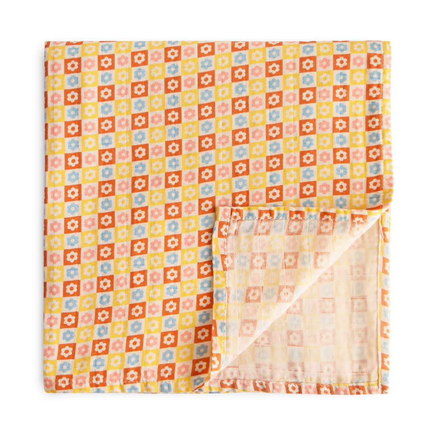 Mushie Muslin Swaddles - Happy Flowers Check