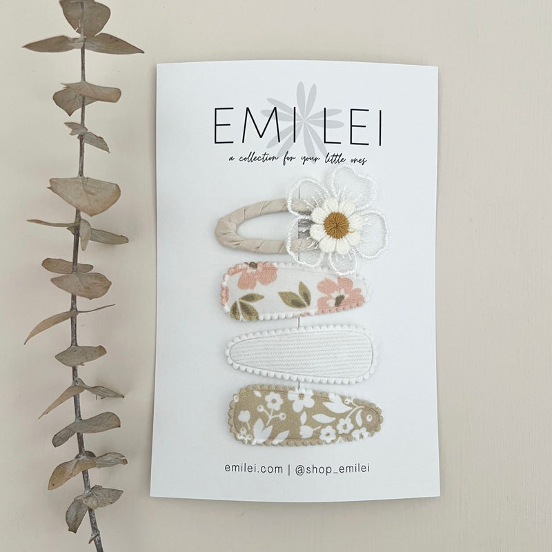 Emi Lei Fabric Barrette Hair Clip - Set of 4 - Daisy