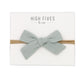 High Fives Patterened Linen Bow Nylon Headband - Mint Blue