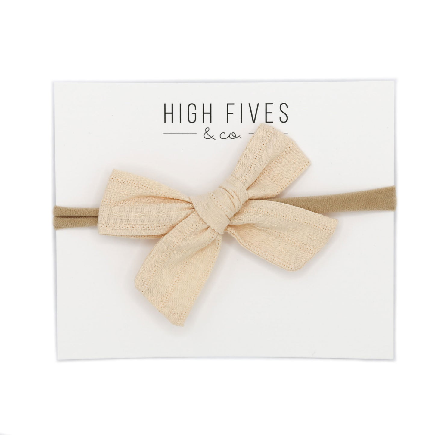 High Fives Patterened Linen Bow Nylon Headband - Manila