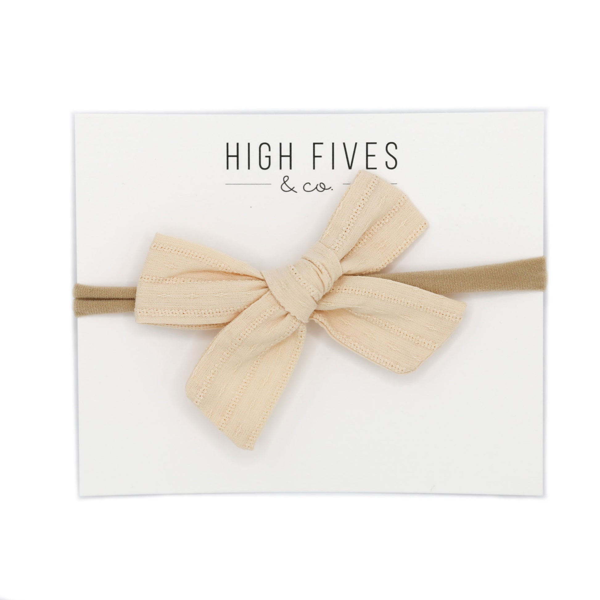 High Fives Patterened Linen Bow Nylon Headband - Manila