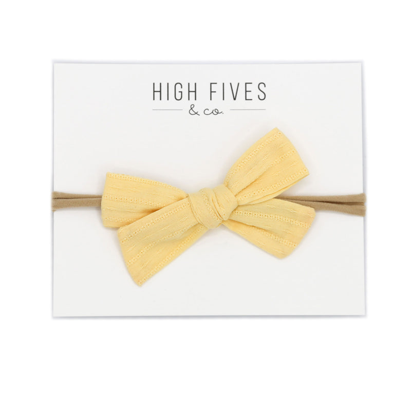 High Fives Patterened Linen Bow Nylon Headband - Yellow