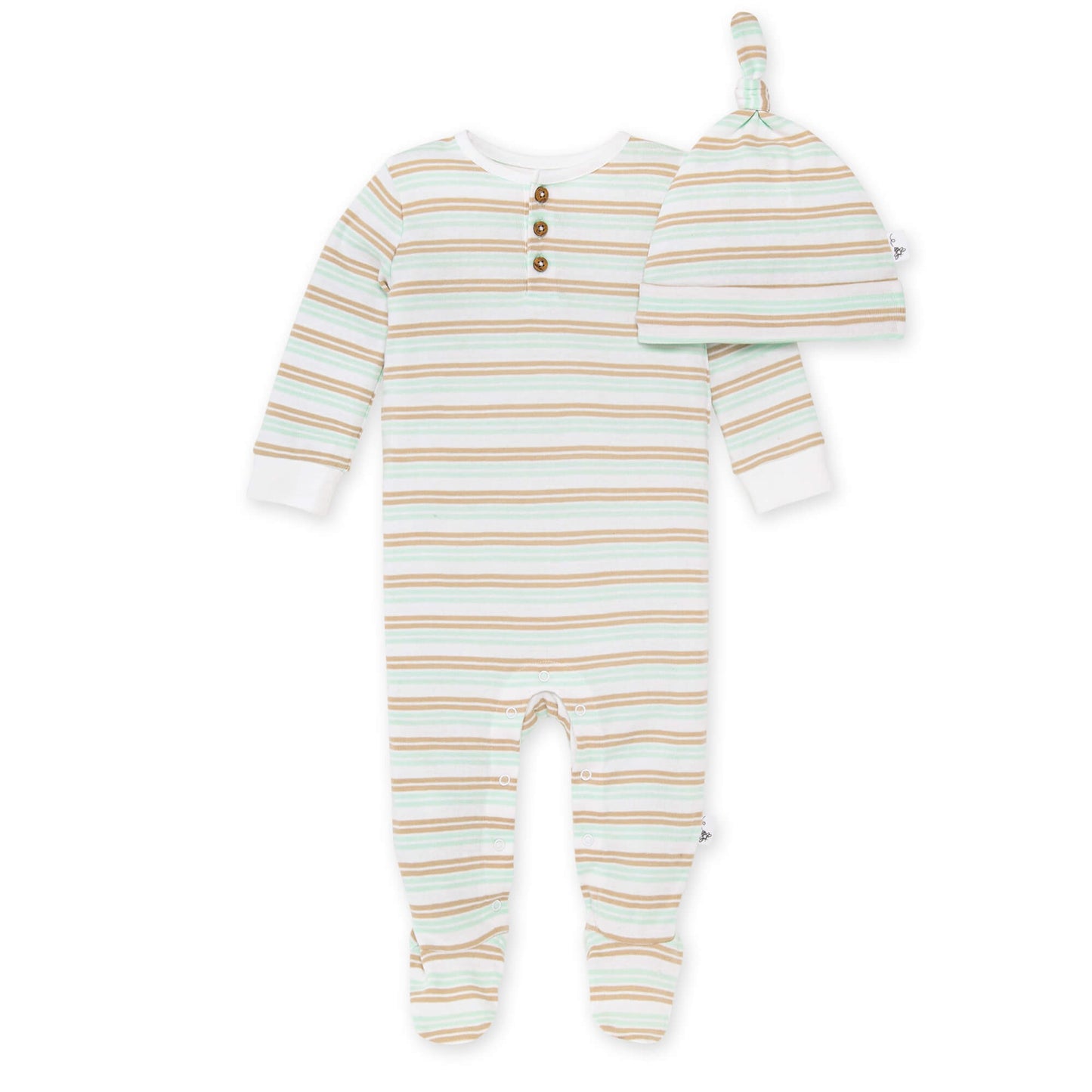 Burt's Bees Jumpsuit and Knot Top Hat Set - Coastal Stripe - Soft Mocha