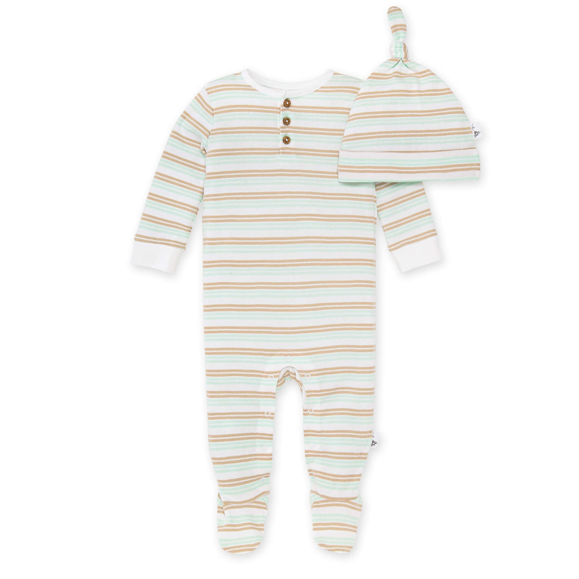 Burt's Bees Jumpsuit and Knot Top Hat Set - Coastal Stripe - Soft Mocha