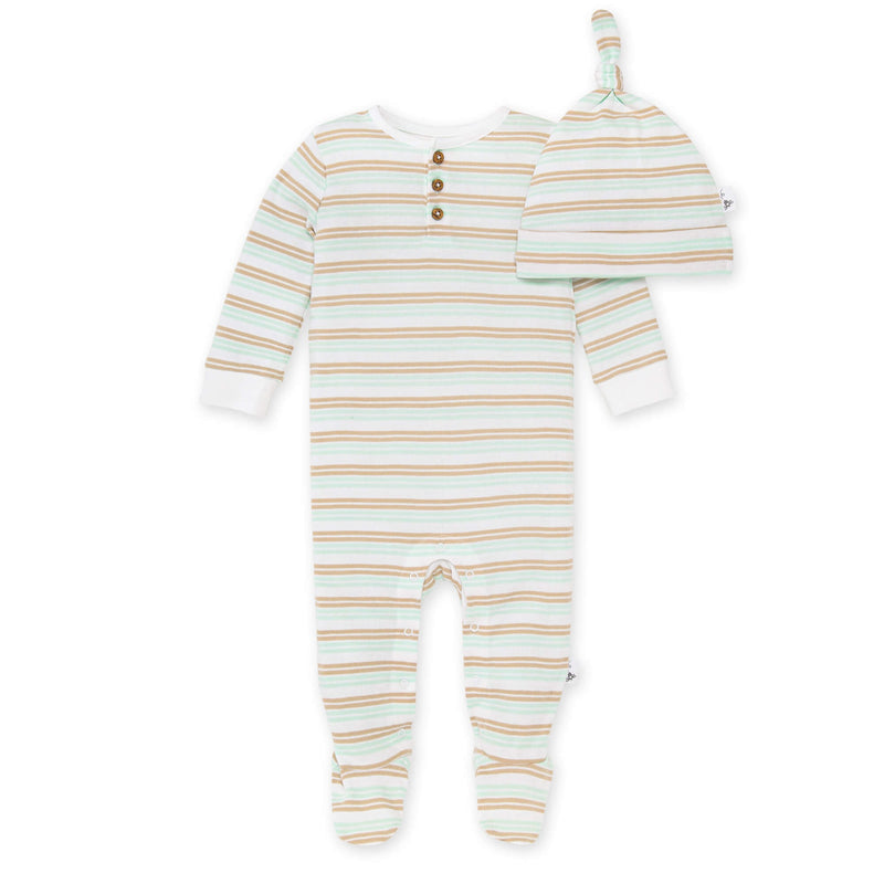 Burt's Bees Jumpsuit and Knot Top Hat Set - Coastal Stripe - Soft Mocha