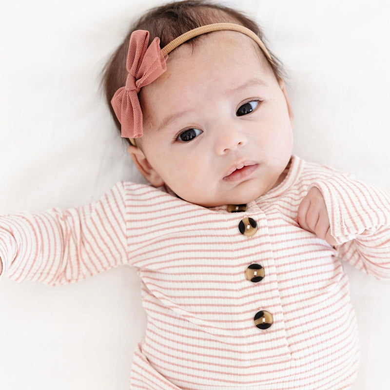 Baby wearing Lou Lou and Company Ribbed Knotted Gown - Hannah