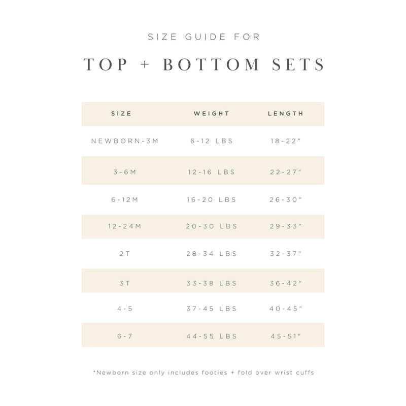 Size guide for Lou Lou and Company Ribbed Top and Bottoms - Quinn