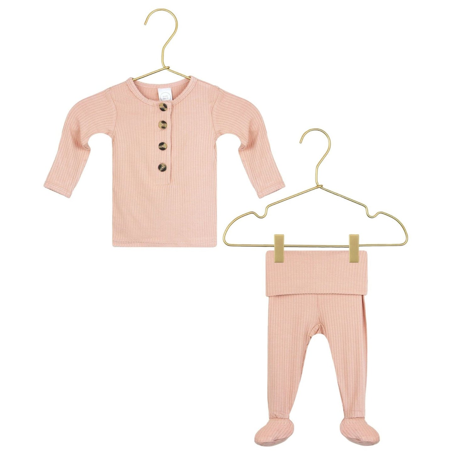 Lou Lou and Company Ribbed Top and Bottoms - Audrey in newborn size with built in footies