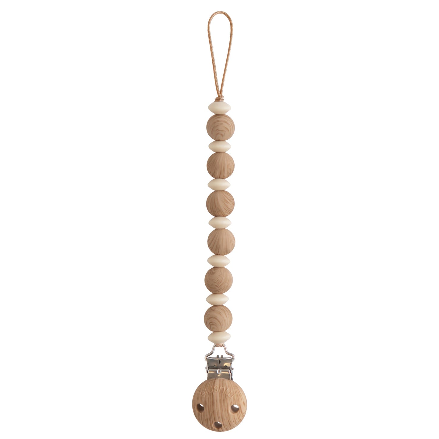 Mushie Silicone Pacifier Clip - Luna - Faux Wood