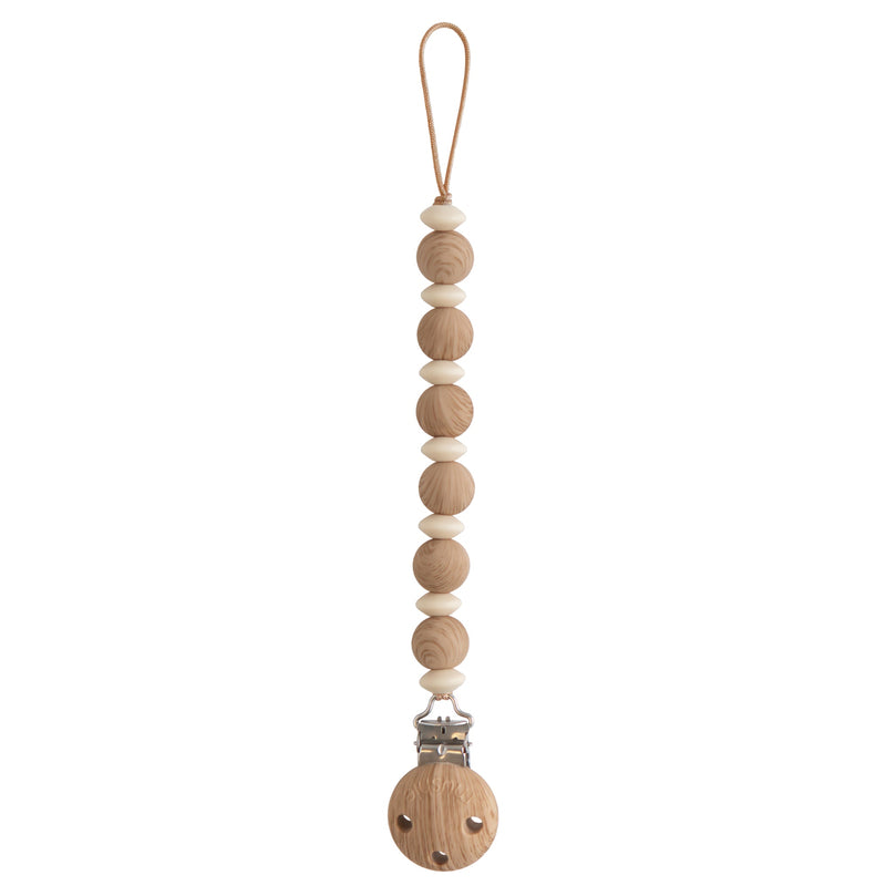 Mushie Silicone Pacifier Clip - Luna - Faux Wood