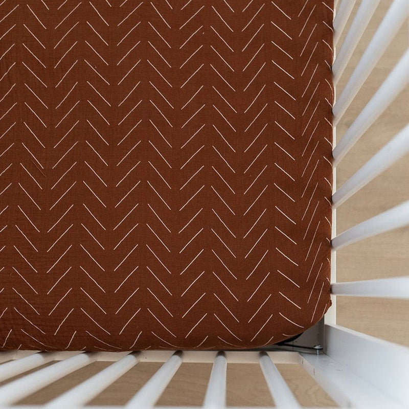 Mebie Baby Muslin Crib Sheet - Rust Mudcloth
