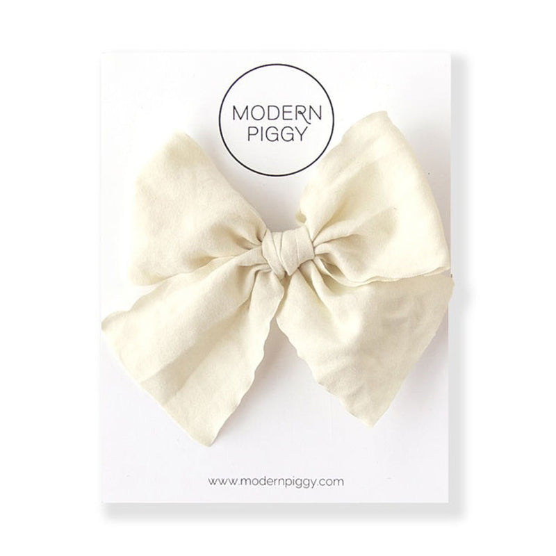 Modern Piggy Ribbon Bow - Alligator Clip - Antique White