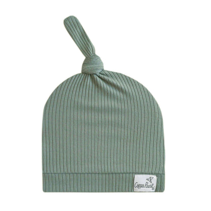 Copper Pearl Rib Knit Top Knot Hat - 0-4M - Moss