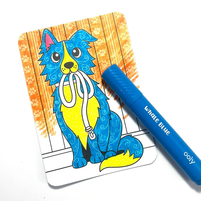 OOLY  Undercover Art Hidden Pattern Coloring Activity Art Cards - Dog Days