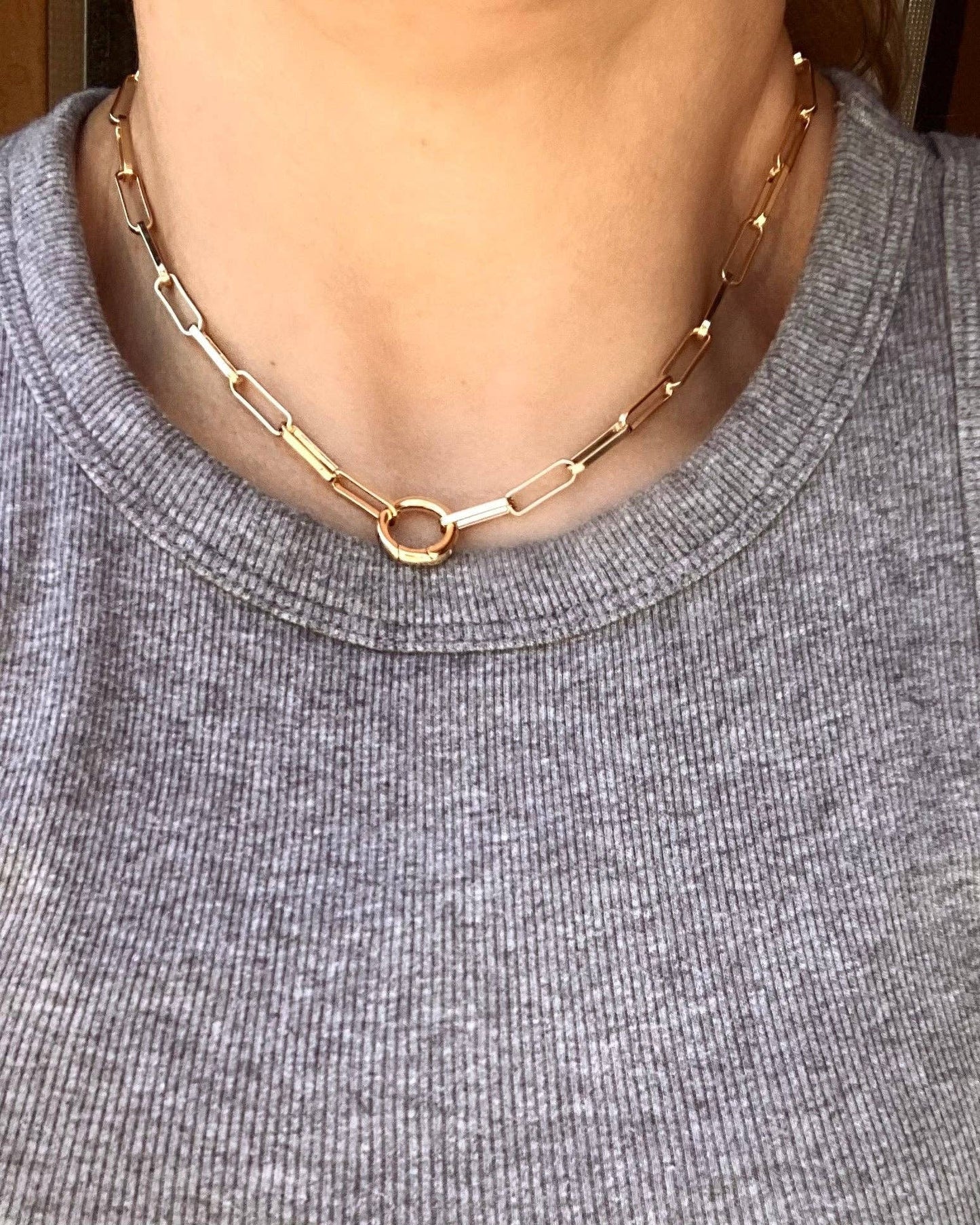 Miel & Gold Paperclip Chain Necklace with Carabiner 18k Gold Filled