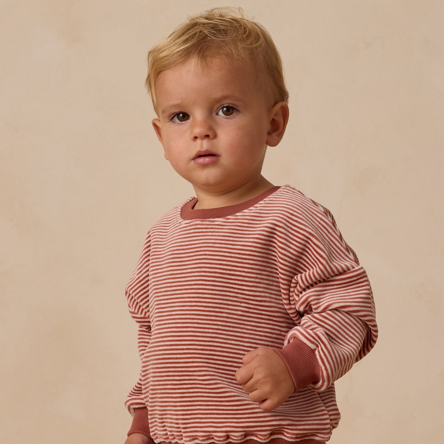 Quincy Mae Velour Relaxed Sweatshirt - Candy Stripe
