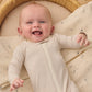 Quincy Mae Zip Longsleeve Sleeper Footie - Oat Microstripe