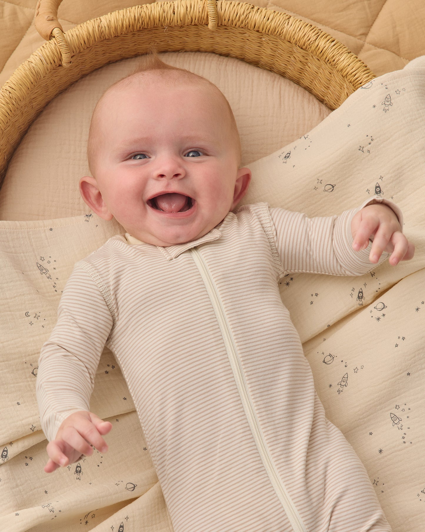 Quincy Mae Zip Longsleeve Sleeper Footie - Oat Microstripe