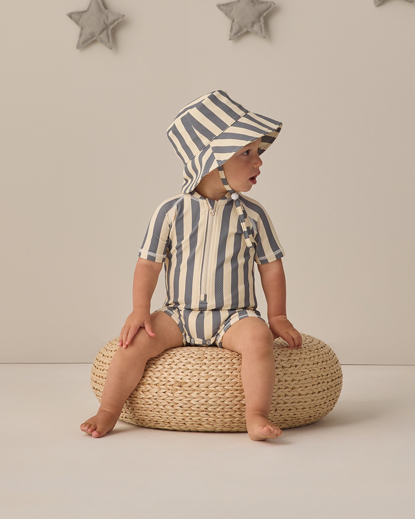 Quincy Mae Zip Rashguard One-Piece - Retro Ocean Stripe