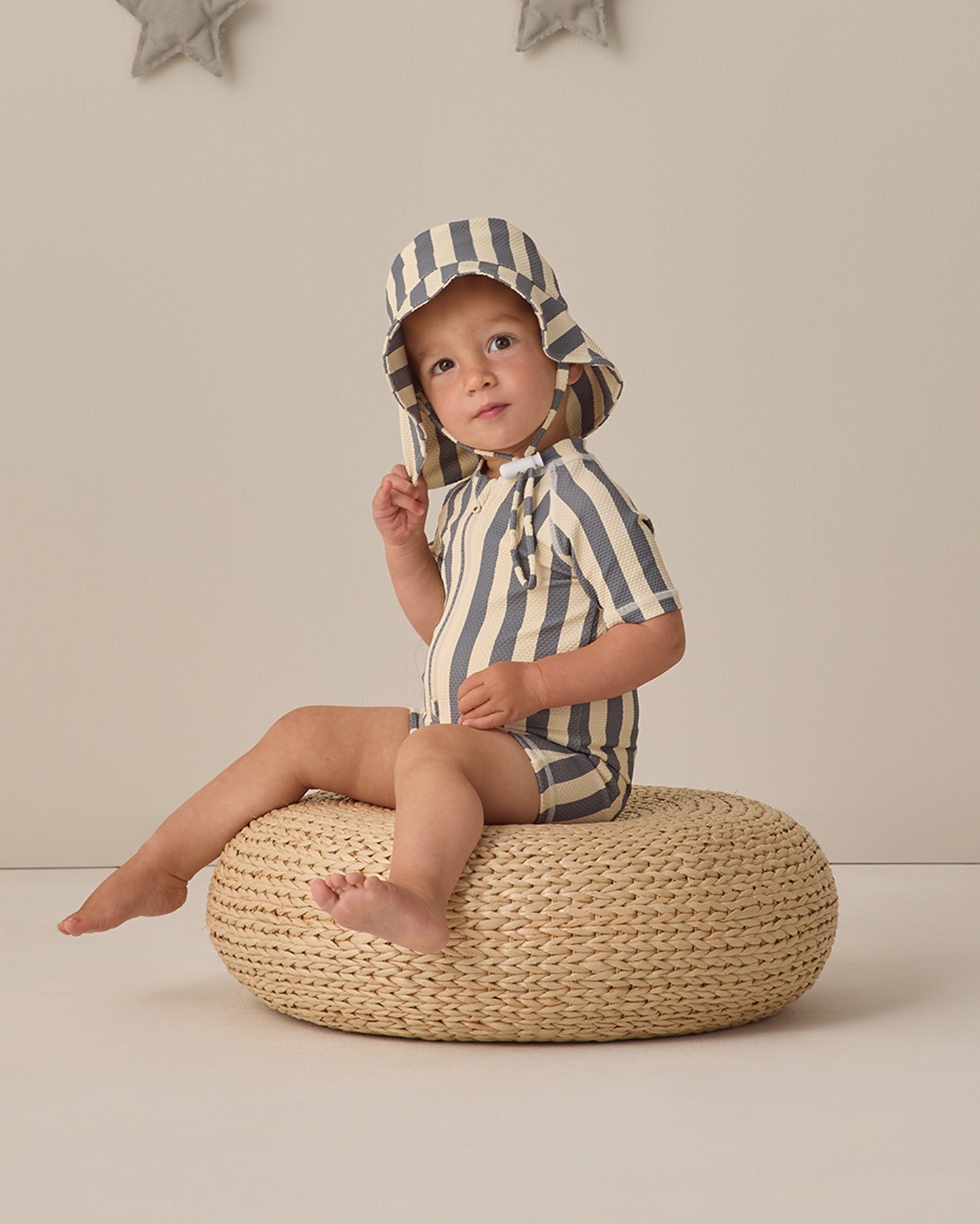 Quincy Mae Zip Rashguard One-Piece - Retro Ocean Stripe