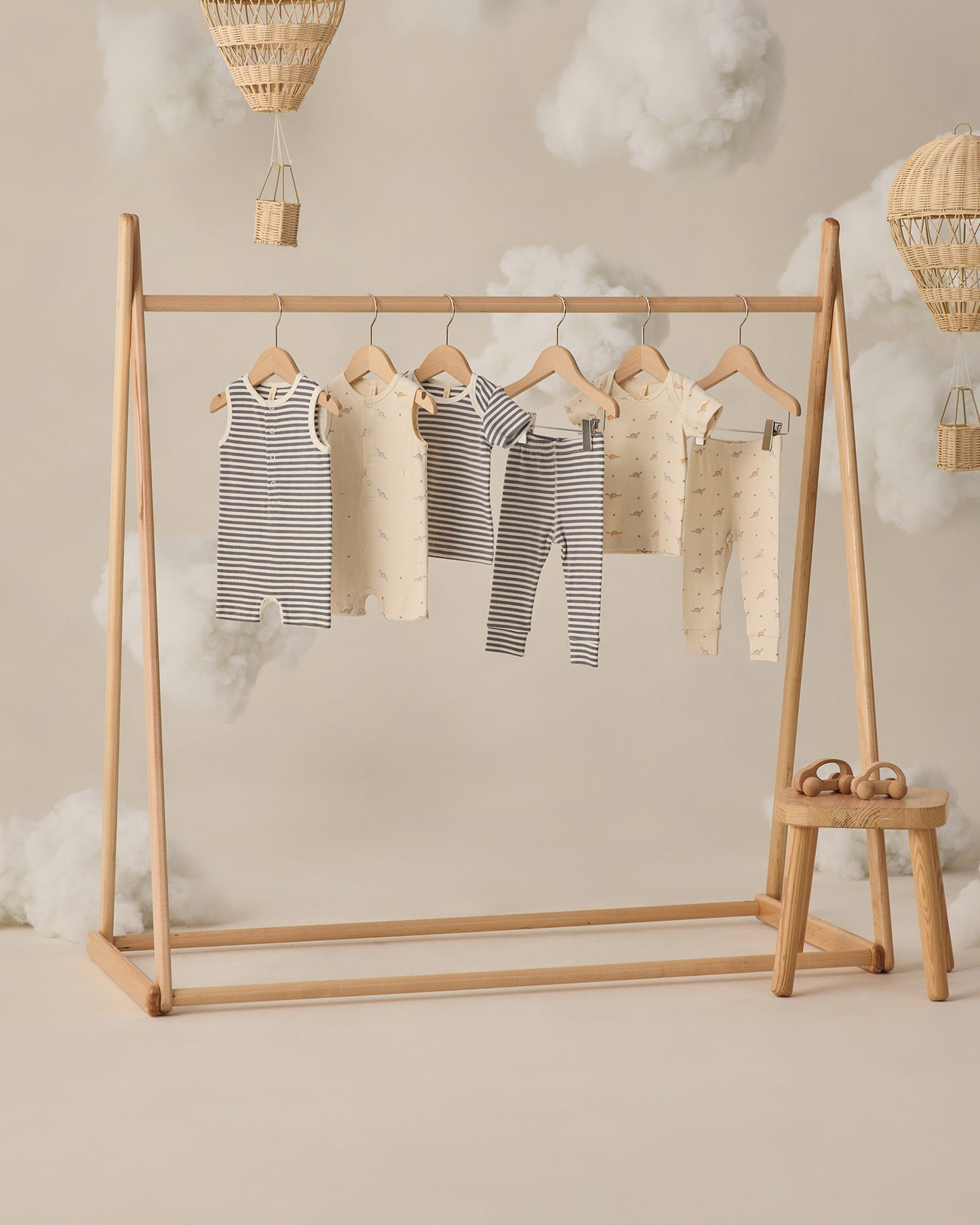 Quincy Mae Ribbed Henley Romper - Ocean Stripe