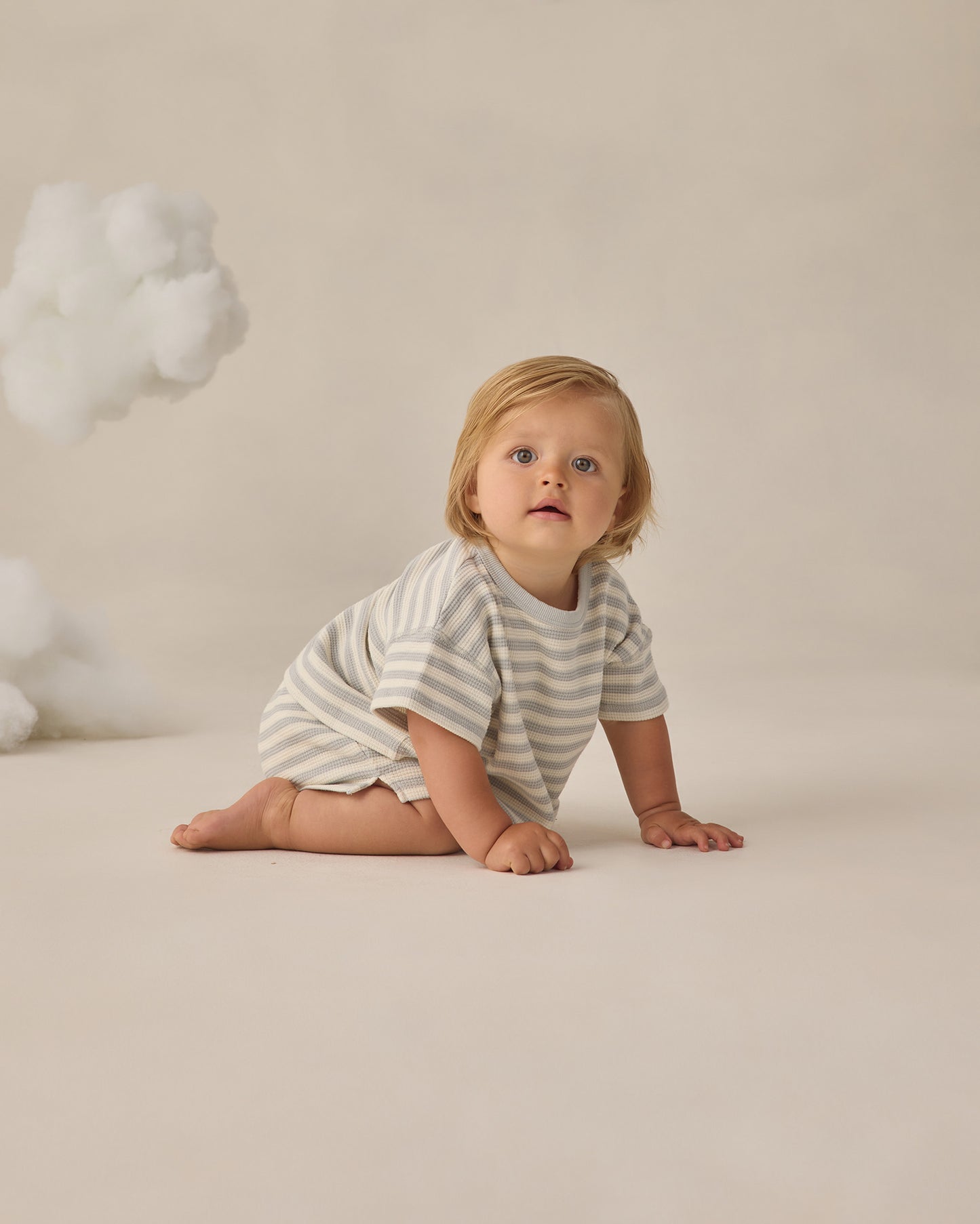Quincy Mae Waffle Tee + Short Set - Sky Stripe