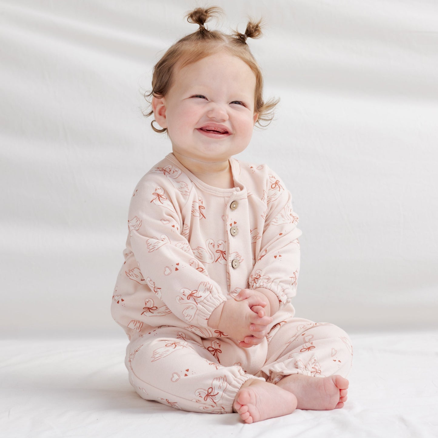 Quincy Mae Henley Bubble Jumpsuit - Swans