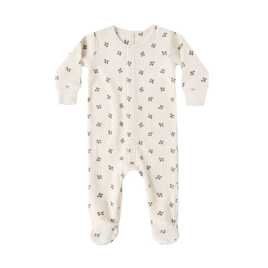 Quincy Mae Hidden Snap Footie - Holly Berry