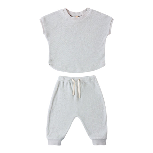 Quincy Mae Terry Tee + Pant Set - Sky