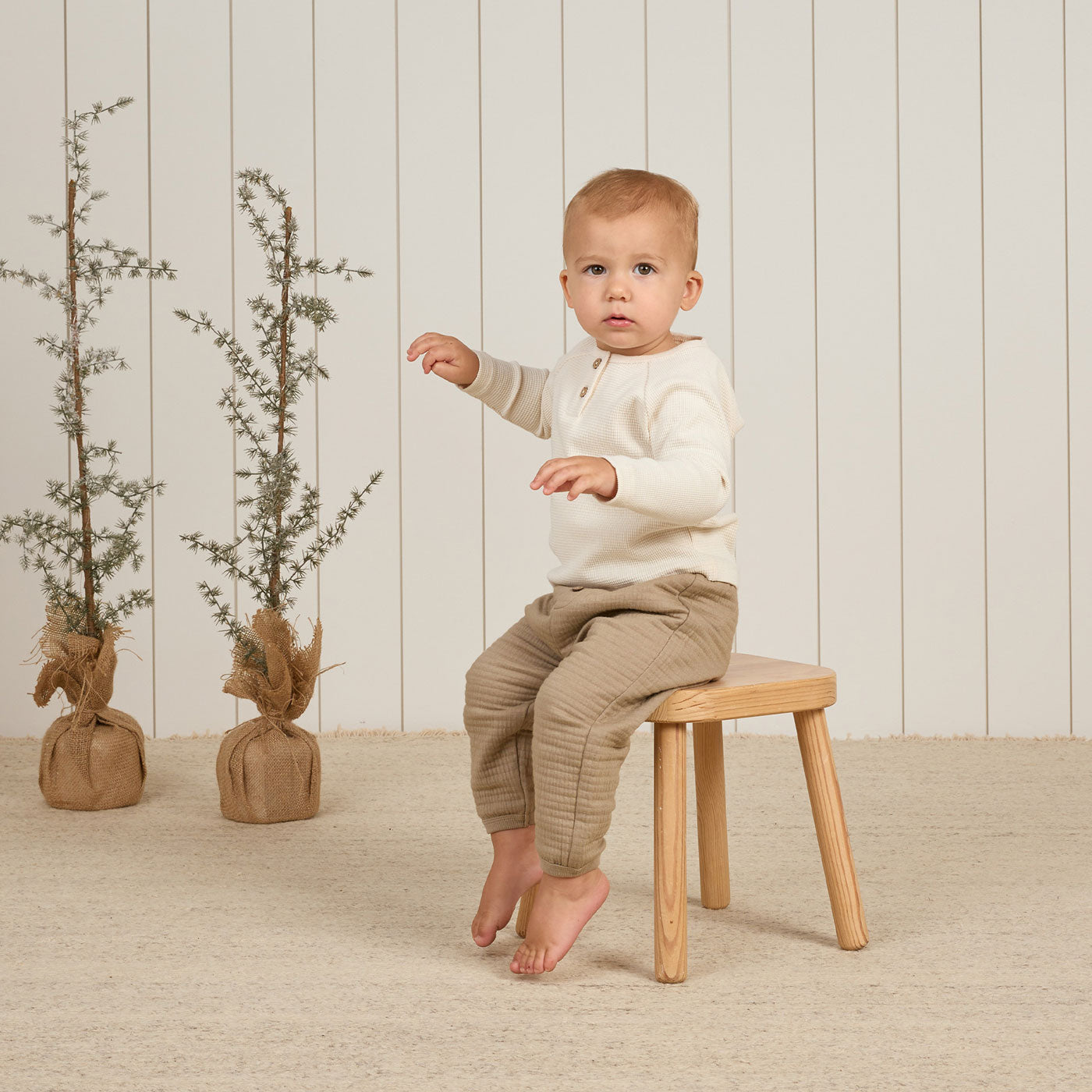 Quincy Mae Henley Knit Top - Natural