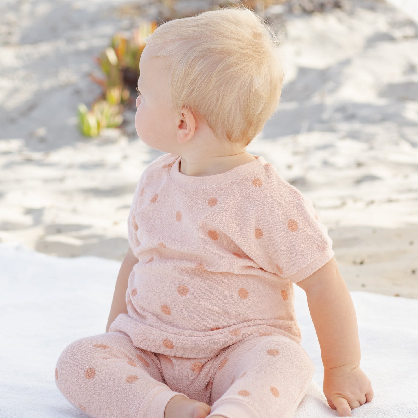Quincy Mae Terry Tee + Pant Set - Polka Dot