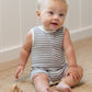 Quincy Mae Ribbed Henley Romper - Ocean Stripe