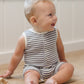 Quincy Mae Ribbed Henley Romper - Ocean Stripe